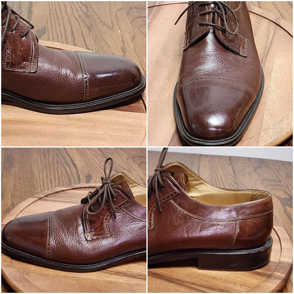 Johnston & Murphy Cellini Shoes Mens Size 10.5 M Brown Leather Cap Toe Italy